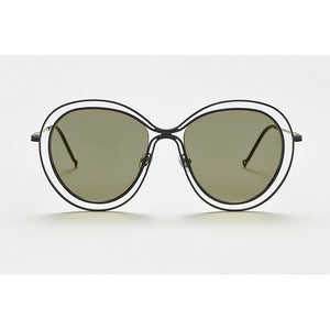 Round sunglasses, khaki lenses, minimalistic eyewear, Gaudi, Iressistor eyewear, XEYES SUNGLASS SHOP